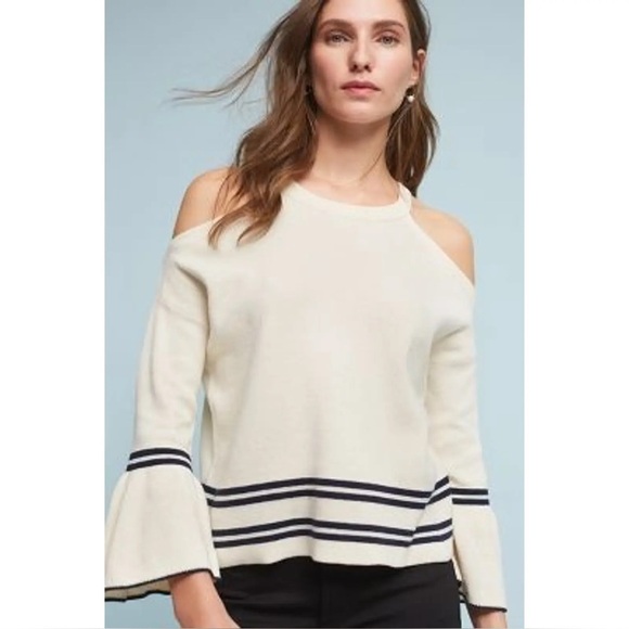 Knitted & Knotted Tops - Knitted & Knotted Cream Knit Tank Top Sweater M Striped Hem Sleeveless Boho